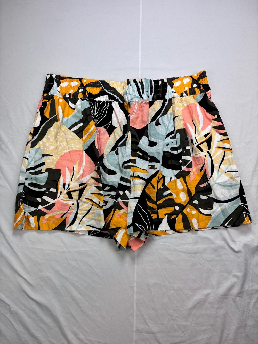 Calia Tropical Print Elastic-Waist Bermuda Shorts - Black/Yellow/Pink/Cream